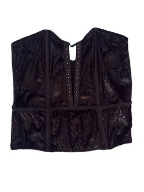 Victorias Secret Medium Black Velvet Rhinestone Corset Bustier Top Romantic Goth